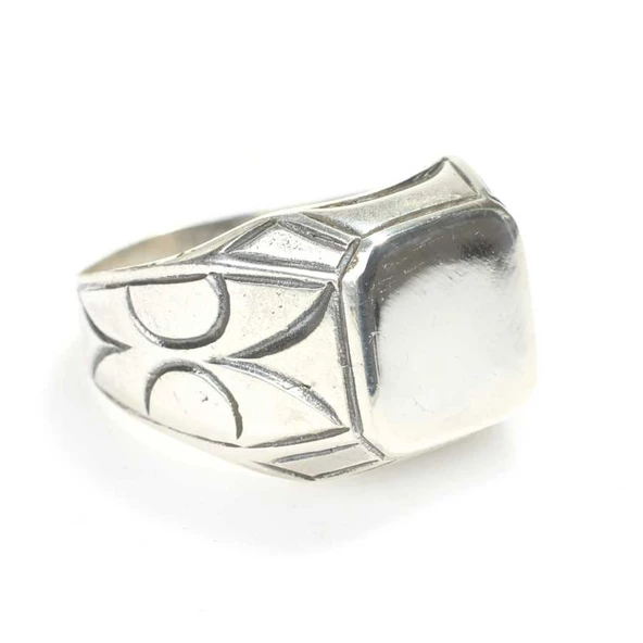 925 Ayar Gümüş Kare Kaşlı Erkek Yüzük ürün görseli