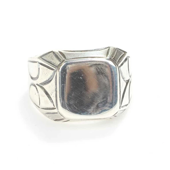 925 Ayar Gümüş Kare Kaşlı Erkek Yüzük - Resim 3