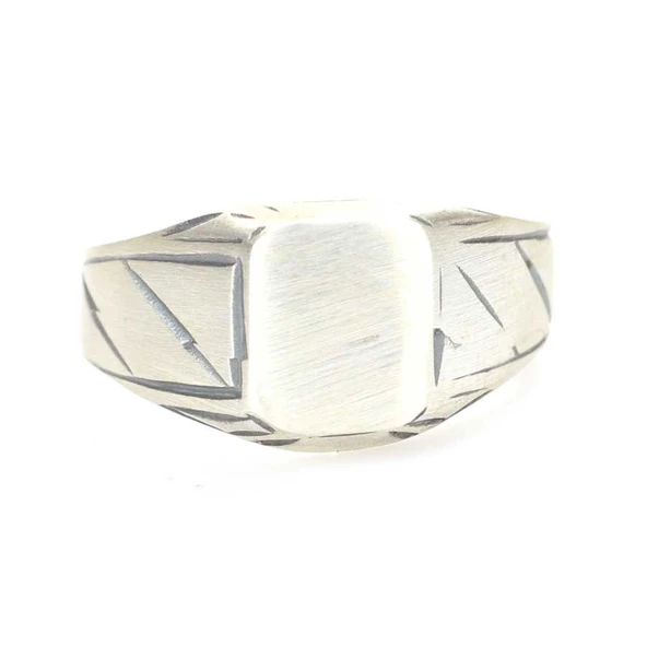 925 Ayar Gümüş Kare Kaşlı Erkek Yüzük - Resim 3