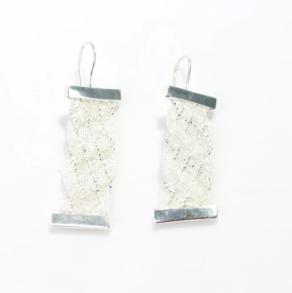 925 Ayar Gümüş Saç Örgüsü Toplu Küpe - Resim 4