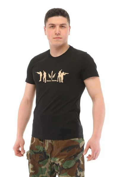 Single Sword Bisiklet Yaka Kısa Kollu Baskılı Kadın&Erkek T-Shirt - 7