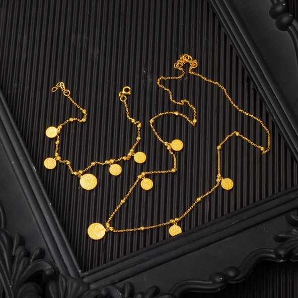 Dorika Tuğralı 14 Ayar Altın Zincir Set - Resim 2