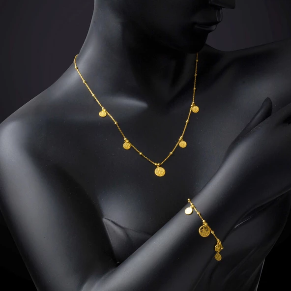 Dorika Tuğralı 14 Ayar Altın Zincir Set - Resim 3