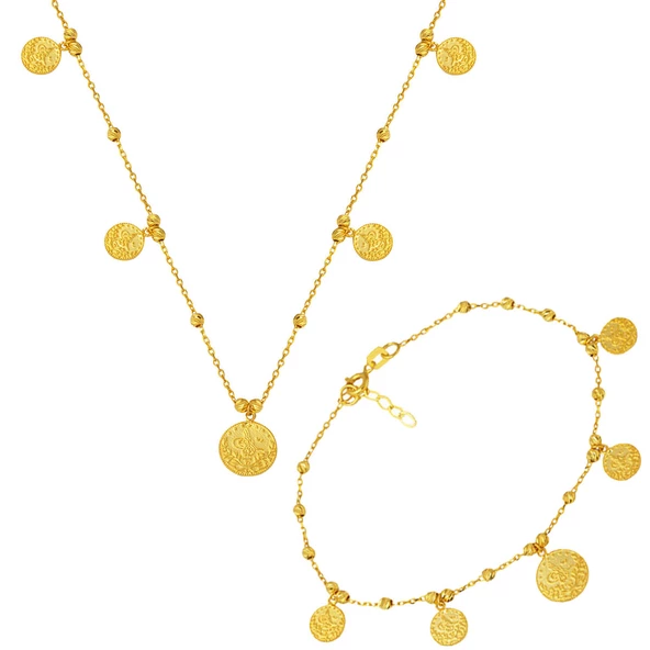 Dorika Tuğralı 14 Ayar Altın Zincir Set ürün görseli 1