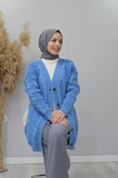 Beş düğmeli Örgü Triko Uzun - 8
