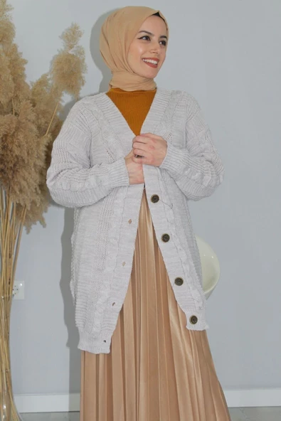 Beş düğmeli Örgü Triko Uzun - 7