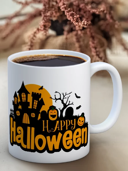 Baskılı Kupa Bardak Seramik Mug -Happy Halloween