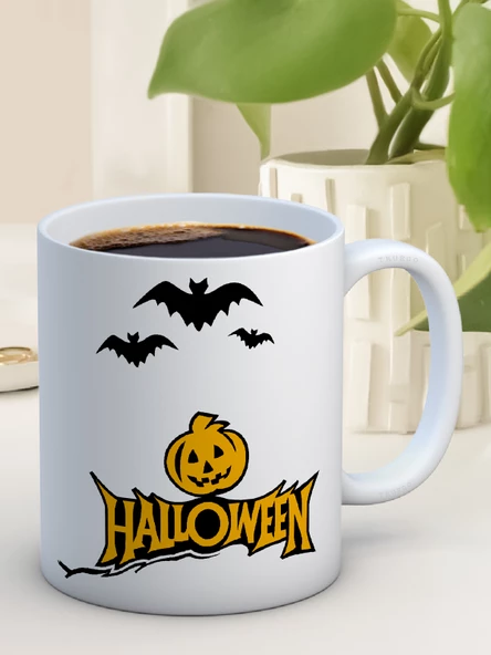 Baskılı Kupa Bardak Seramik Mug - Halloween Bal Kabağı