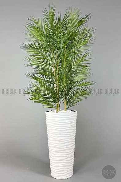 BİÇİÇEK YAPAY AREKA AĞACI PALMİYE AĞACI 33 YAPRAKLI BAMBU GÖVDELİ BEYAZ KUMSAL SAKSI SALON ÇİÇEĞİ 150CM