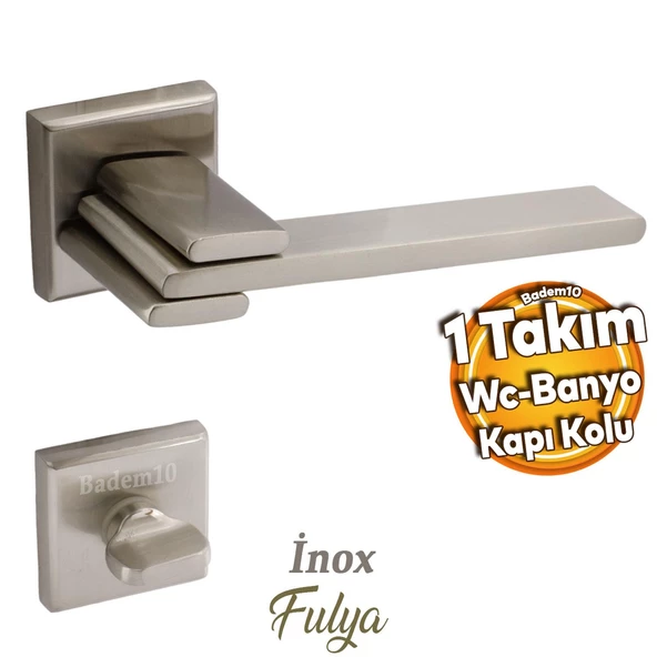 Fulya Lüx İnox Kare Rozetli Wc-Banyo Uyumlu Kapı Kolu Sağa ve Sola Uygun Kapı Kolları 1 Takım ürün görseli