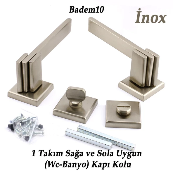 Fulya Lüx İnox Kare Rozetli Wc-Banyo Uyumlu Kapı Kolu Sağa ve Sola Uygun Kapı Kolları 1 Takım - Resim 2