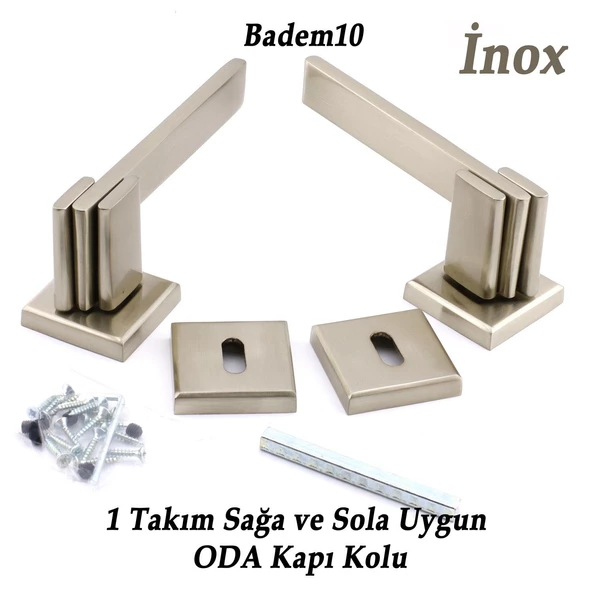 Fulya Lüx İnox Kare Rozetli Oda Kapı Kolu Sağa ve Sola Uygun Kapı Kolları 1 Takım - Resim 2