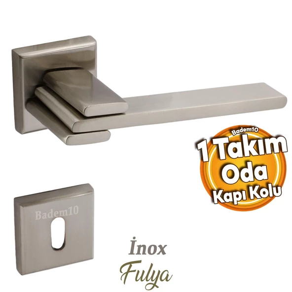 Fulya Lüx İnox Kare Rozetli Oda Kapı Kolu Sağa ve Sola Uygun Kapı Kolları 1 Takım