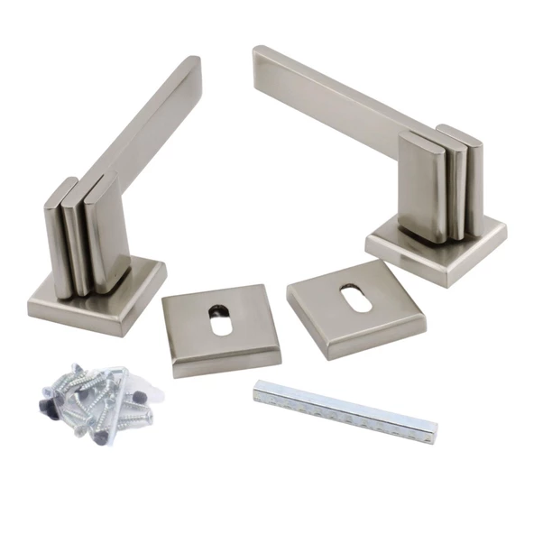 Fulya Lüx İnox Kare Rozetli Oda Kapı Kolu Sağa ve Sola Uygun Kapı Kolları 1 Takım - Resim 7