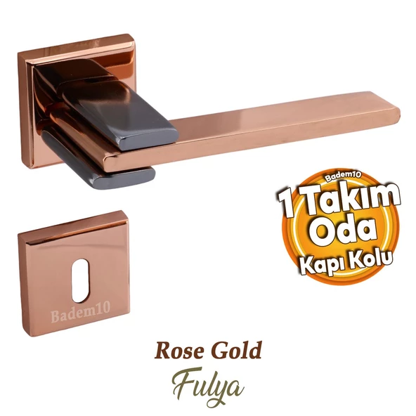Fulya Lüx Bakır Füme Kare Rozetli Oda Uyumlu Kapı Kolu Sağa ve Sola Uygun Kapı Kolları 1 Takım