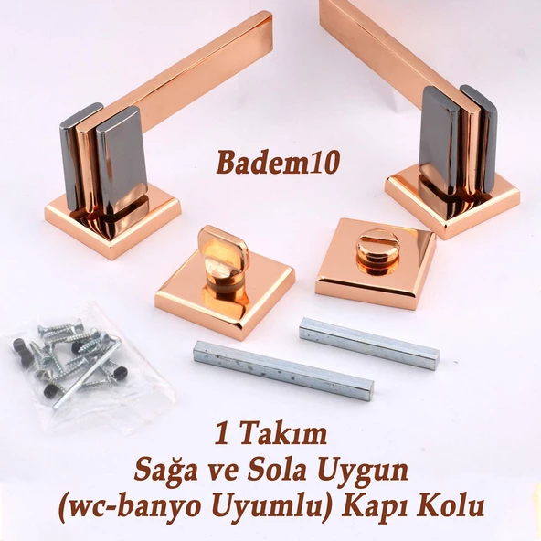 Fulya Lüx Bakır Füme Kare Rozetli Wc-Banyo Uyumlu Kapı Kolu Sağa ve Sola Uygun Kapı Kolları 1 Takım - 3