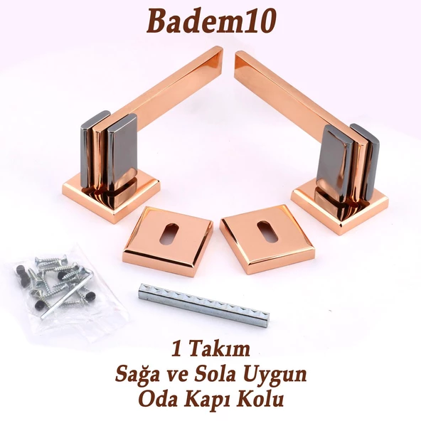 Fulya Lüx Bakır Füme Kare Rozetli Oda Uyumlu Kapı Kolu Sağa ve Sola Uygun Kapı Kolları 1 Takım - 2