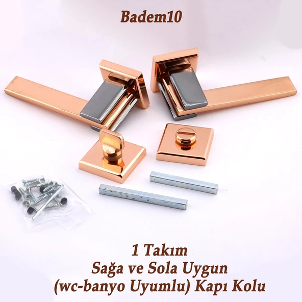 Fulya Lüx Bakır Füme Kare Rozetli Wc-Banyo Uyumlu Kapı Kolu Sağa ve Sola Uygun Kapı Kolları 1 Takım - 2