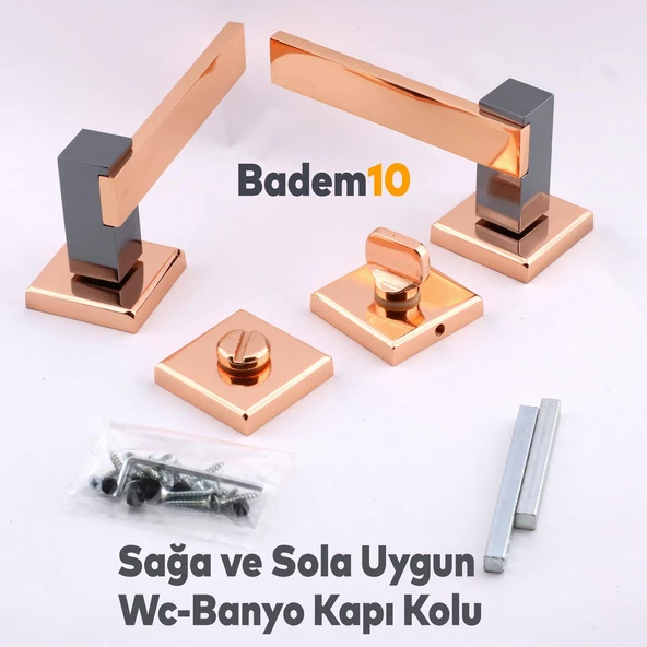 Begonya Lüx Bakır Füme Kare Rozetli Wc-Banyo Kapı Kolu Sağa ve Sola Uygun Kapı Kolları 1 Takım - 6