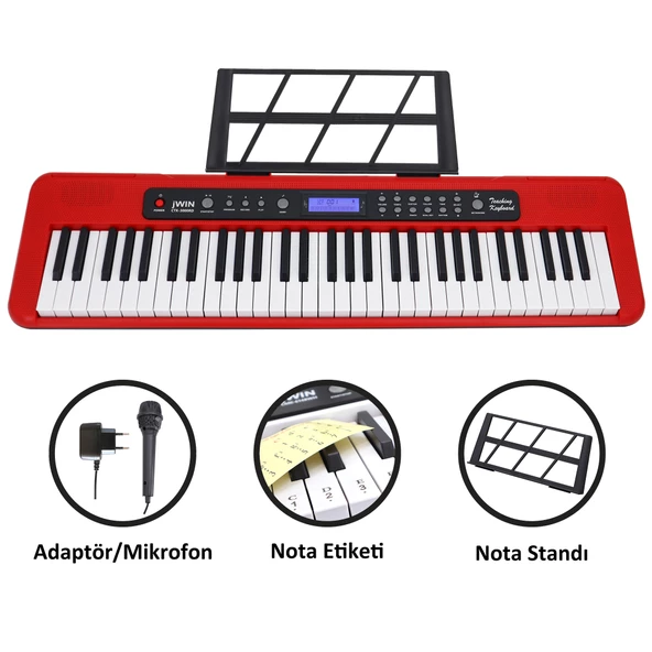 Jwin CTK-3000 61 Tuş Hassasiyetli Org (5 Oktav) - Kırmızı