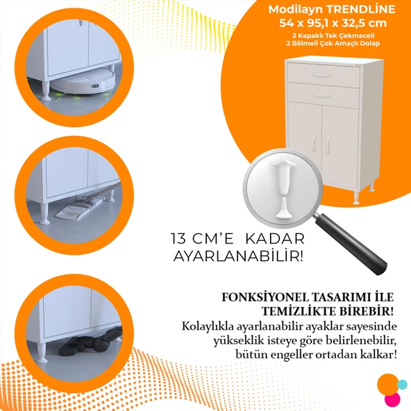 Modilayn SOFT 55 x 99,5 x 32,5 cm Çift Çekmeceli Çok Amaçlı Banyo & Mutfak Dolabı - 2