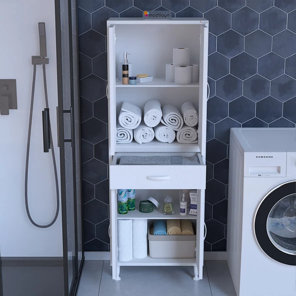 Modilayn EMİR NEWYORK 54 x 170,4 x 32,5 cm Kapaklı Ve Çekmeceli Çok Amaçlı Banyo & Mutfak Dolabı - 4