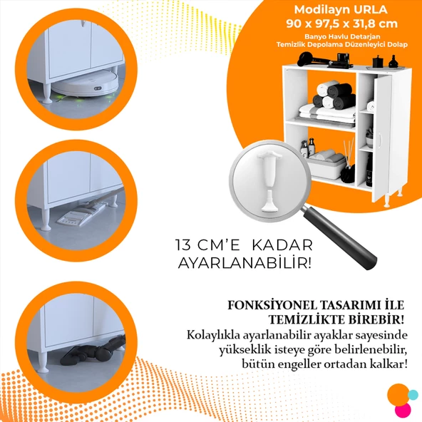 Modilayn URLA 90 x 95,5 x 32,5 cm Kapaklı Çok Amaçlı Banyo & Mutfak Dolabı - 2