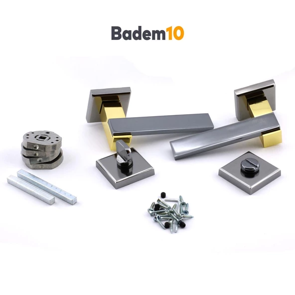 Begonya Lüx Füme Gold Kare Rozetli Wc-Banyo Uyumlu Kapı Kolu Sağa ve Sola Uygun Kapı Kolları 1 Takım - Resim 3