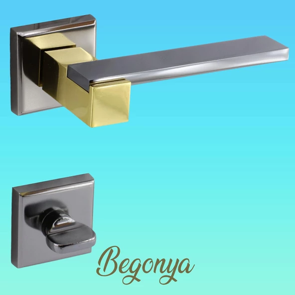 Begonya Lüx Füme Gold Kare Rozetli Wc-Banyo Uyumlu Kapı Kolu Sağa ve Sola Uygun Kapı Kolları 1 Takım - Resim 6