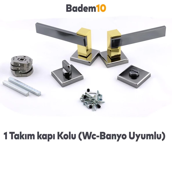 Begonya Lüx Füme Gold Kare Rozetli Wc-Banyo Uyumlu Kapı Kolu Sağa ve Sola Uygun Kapı Kolları 1 Takım - Resim 2