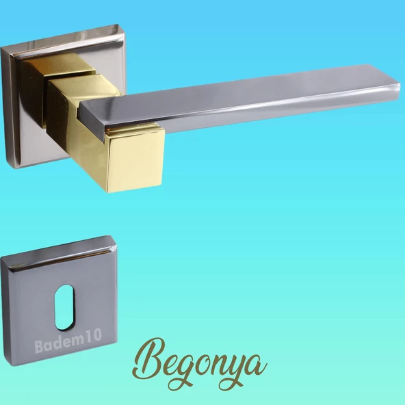 Begonya Lüx Füme Gold Kare Rozetli Oda Uyumlu Kapı Kolu Sağa ve Sola Uygun Kapı Kolları 1 Takım - Resim 4