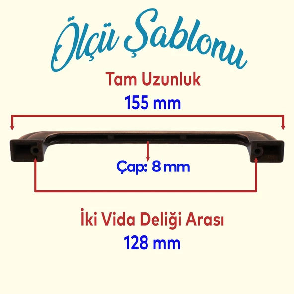 Alperen Düz Eskitme Antik Bakır Metal 128 mm Mobilya Mutfak Çekmece Dolap Kulpu Kulbu Kulpları - 2