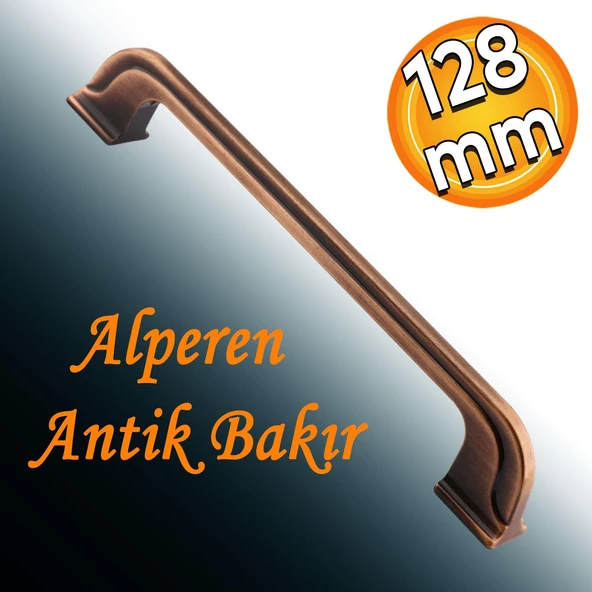 Alperen Düz Eskitme Antik Bakır Metal 128 mm Mobilya Mutfak Çekmece Dolap Kulpu Kulbu Kulpları