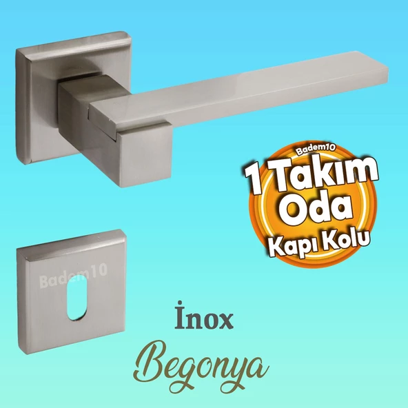Begonya Lüx İnox Kare Rozetli Oda Uyumlu Kapı Kolu Sağa ve Sola Uygun Kapı Kolları 1 Takım - 4