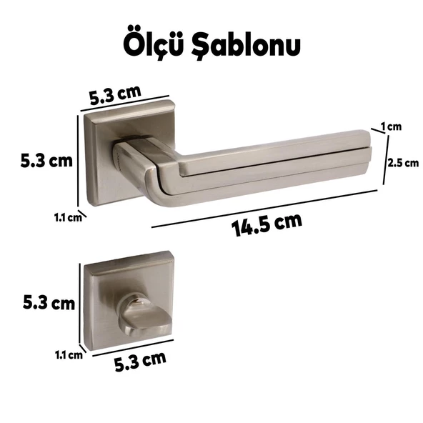 Defne Lüx İnox Kare Rozetli Wc-Banyo Kapısı Uyumlu Kapı Kolu Sağa ve Sola Uygun Kapı Kolları 1 Takım - Resim 5