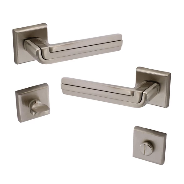 Defne Lüx İnox Kare Rozetli Wc-Banyo Kapısı Uyumlu Kapı Kolu Sağa ve Sola Uygun Kapı Kolları 1 Takım - Resim 6