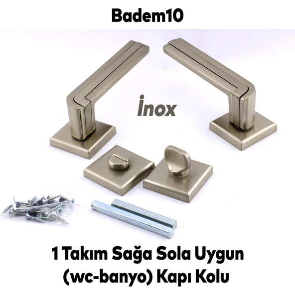 Defne Lüx İnox Kare Rozetli Wc-Banyo Kapısı Uyumlu Kapı Kolu Sağa ve Sola Uygun Kapı Kolları 1 Takım - Resim 3