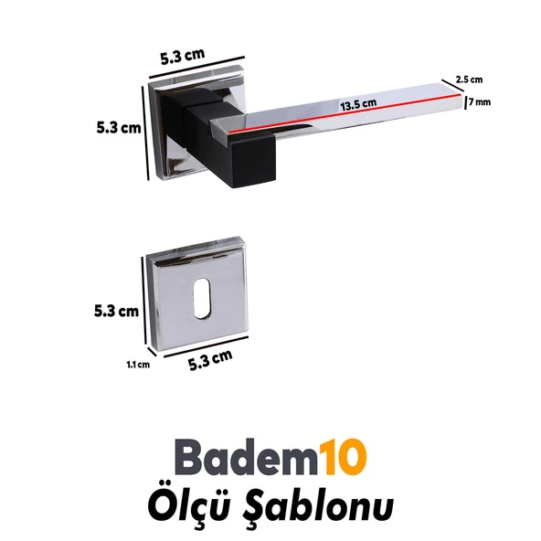 Begonya Lüx Mat Siyah Krom Kare Rozetli Oda Uyumlu Kapı Kolu Sağa ve Sola Uygun Kapı Kolları 1 Takım - 4
