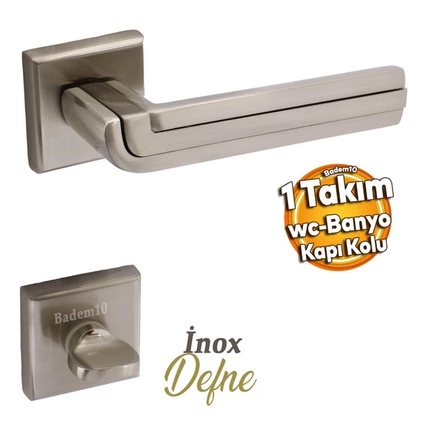 Defne Lüx İnox Kare Rozetli Wc-Banyo Kapısı Uyumlu Kapı Kolu Sağa ve Sola Uygun Kapı Kolları 1 Takım ürün görseli