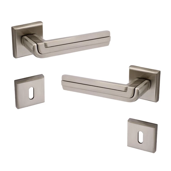 Defne Lüx İnox Kare Rozetli Oda Kapısı Uyumlu Kapı Kolu Sağa ve Sola Uygun Kapı Kolları 1 Takım - Resim 6