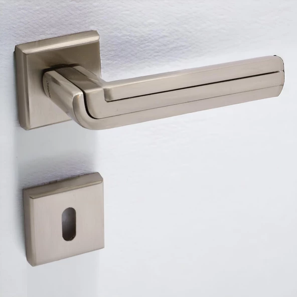 Defne Lüx İnox Kare Rozetli Oda Kapısı Uyumlu Kapı Kolu Sağa ve Sola Uygun Kapı Kolları 1 Takım - Resim 5