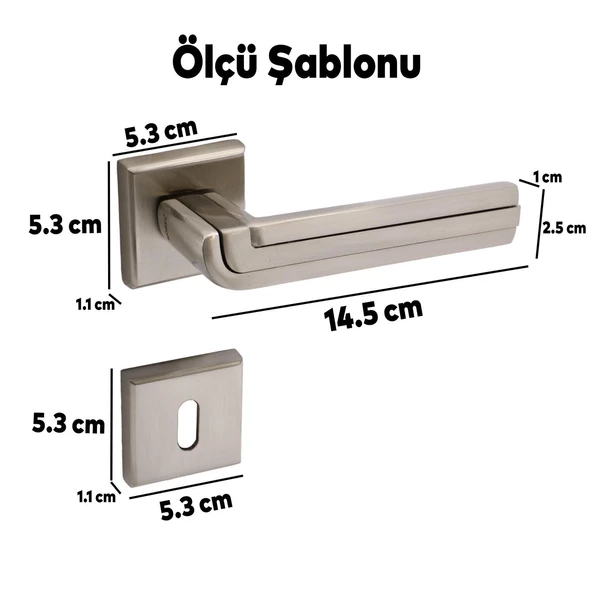Defne Lüx İnox Kare Rozetli Oda Kapısı Uyumlu Kapı Kolu Sağa ve Sola Uygun Kapı Kolları 1 Takım - Resim 4