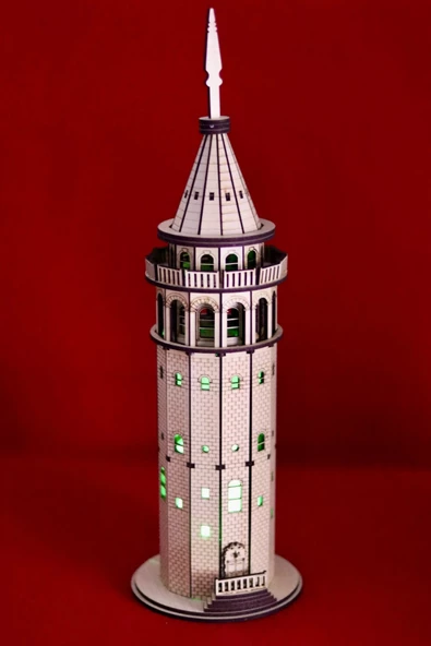 Galata Kulesi Ahşap Işıklı Hediyelik Masaüstü Dekor Sm-11 - 6