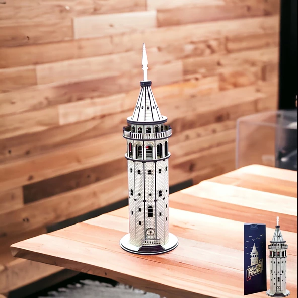 Galata Kulesi Ahşap Işıklı Hediyelik Masaüstü Dekor Sm-11 - 3