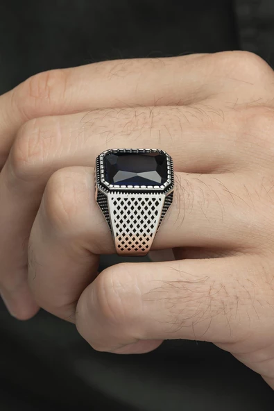 Parlament Mavisi Taşlı 925 Gümüş Erkek Yüzük ürün görseli