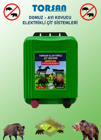 TORSAN 220V ADAPTÖRLÜ PRO 2000 Elektrikli Çit Sistemi ( Domuz - Ayı Kovucu ) 2000MT - 3