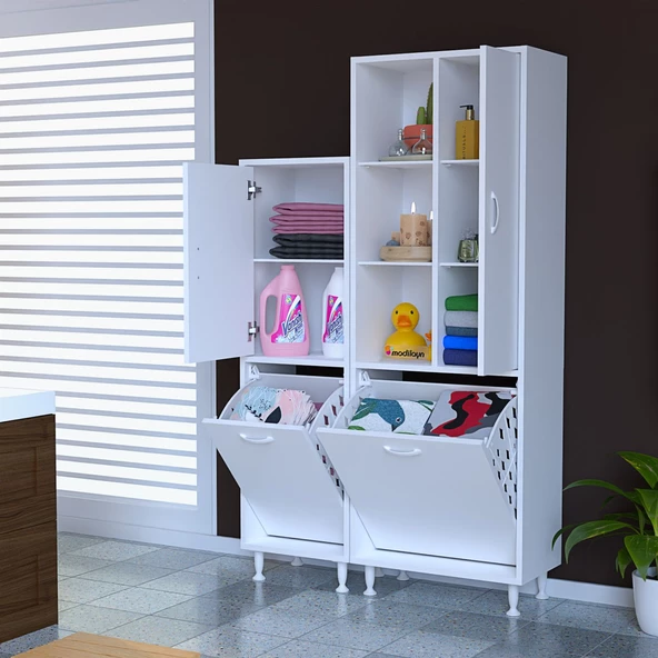 MODİLAYN Forbest İnci 95 x 165 cm Çamaşır Hazneli Çok Amaçlı Banyo & Mutfak Dolabı - 4