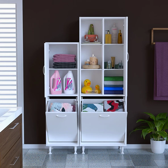 MODİLAYN Forbest İnci 95 x 165 cm Çamaşır Hazneli Çok Amaçlı Banyo & Mutfak Dolabı