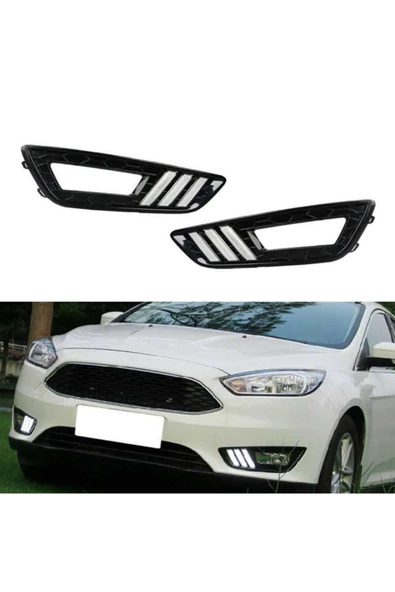 Ford Focus Ledli Sinyalli Çift Renk Sis Farı Çerçevesi Gündüz Far