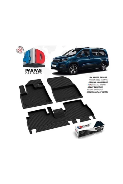 Uyumlu Peugeot Rifter Omsa 4d Havuzlu Kauçuk Paspas 2019 Ve Üstü Siyah